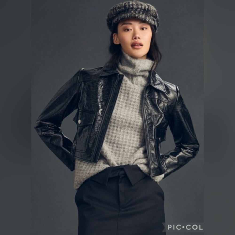 Maeve Black Patent Leather Jacket